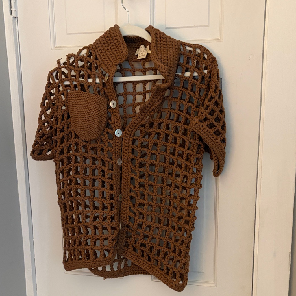 Brown Crochet Mens Shirt